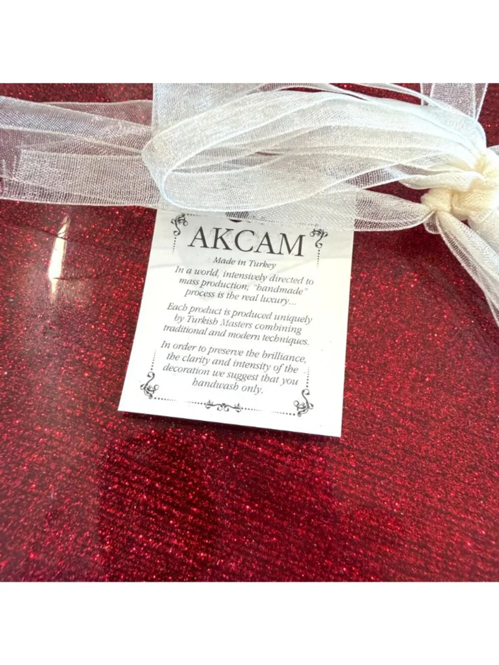 Akcam Red Sparkling Plates Set of 3 New Salad Dessert Glass Turkey Holiday